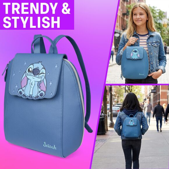 7158 Disney Stitch Backpack , Teens, Mini PU Leather Daypack